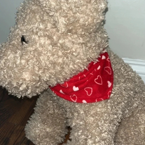 Kellytoy Puppy Dog Plush Stuffed Animal Tan Red White Heart Bandana Curly Coat - Picture 3 of 6